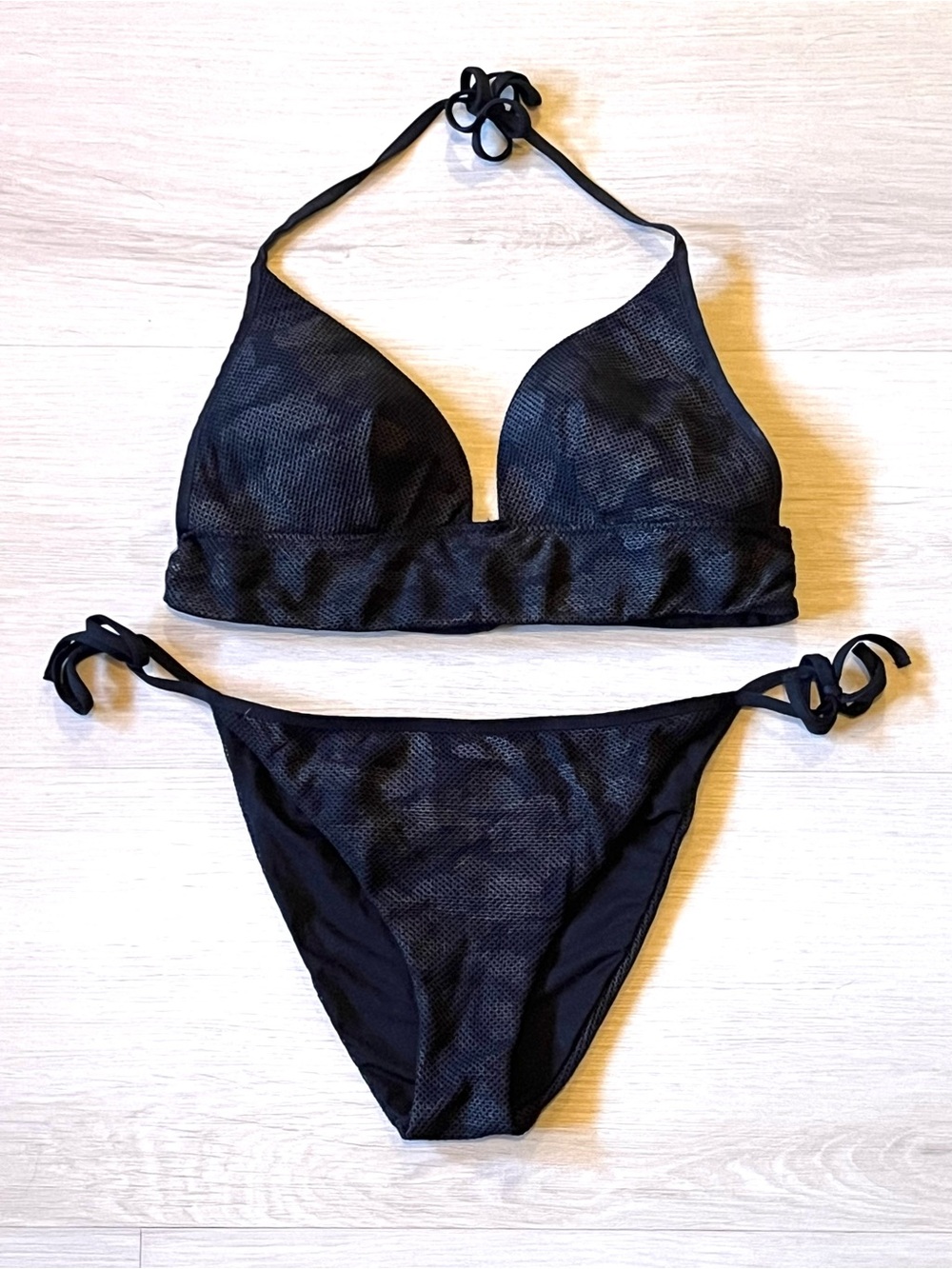 Calzedonia Women's Cobey Black Camo Print Mesh Halter Bikini Set Size M